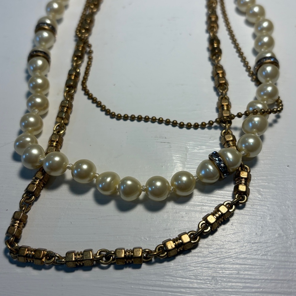 J.Crew Multi-Strand Layered Faux Pearl & Gold-Tone Necklace - Picture 6 of 8
